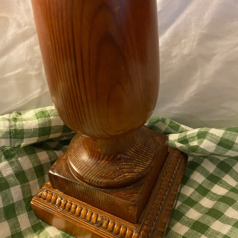 Vintage Turned Wood Candlestick Holder 14.75” Tall Farmhouse Mantle Cottagecore